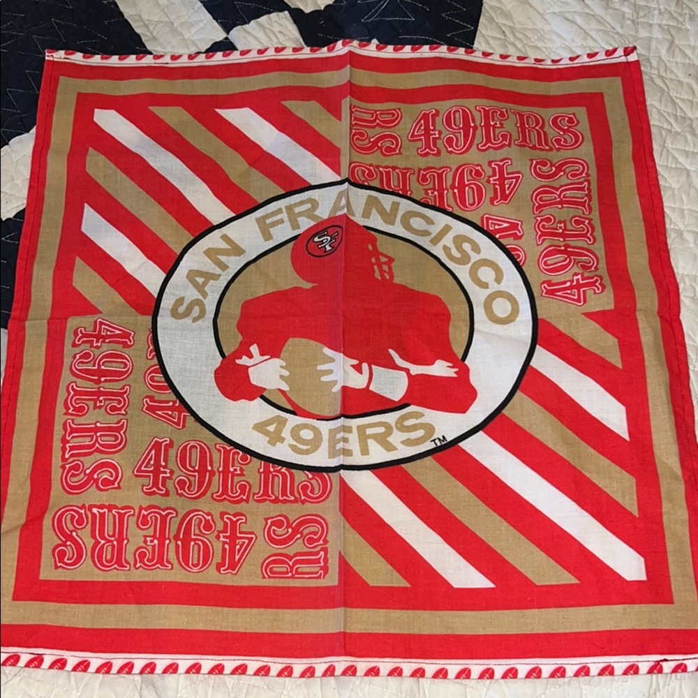 Deadstock Vintage 90s San Francisco 49ers Red and Gold Bandana 16”